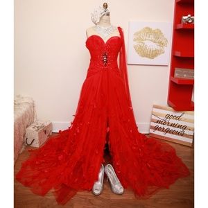 Jovani Couture Pageant Feather & Swarovski Gown